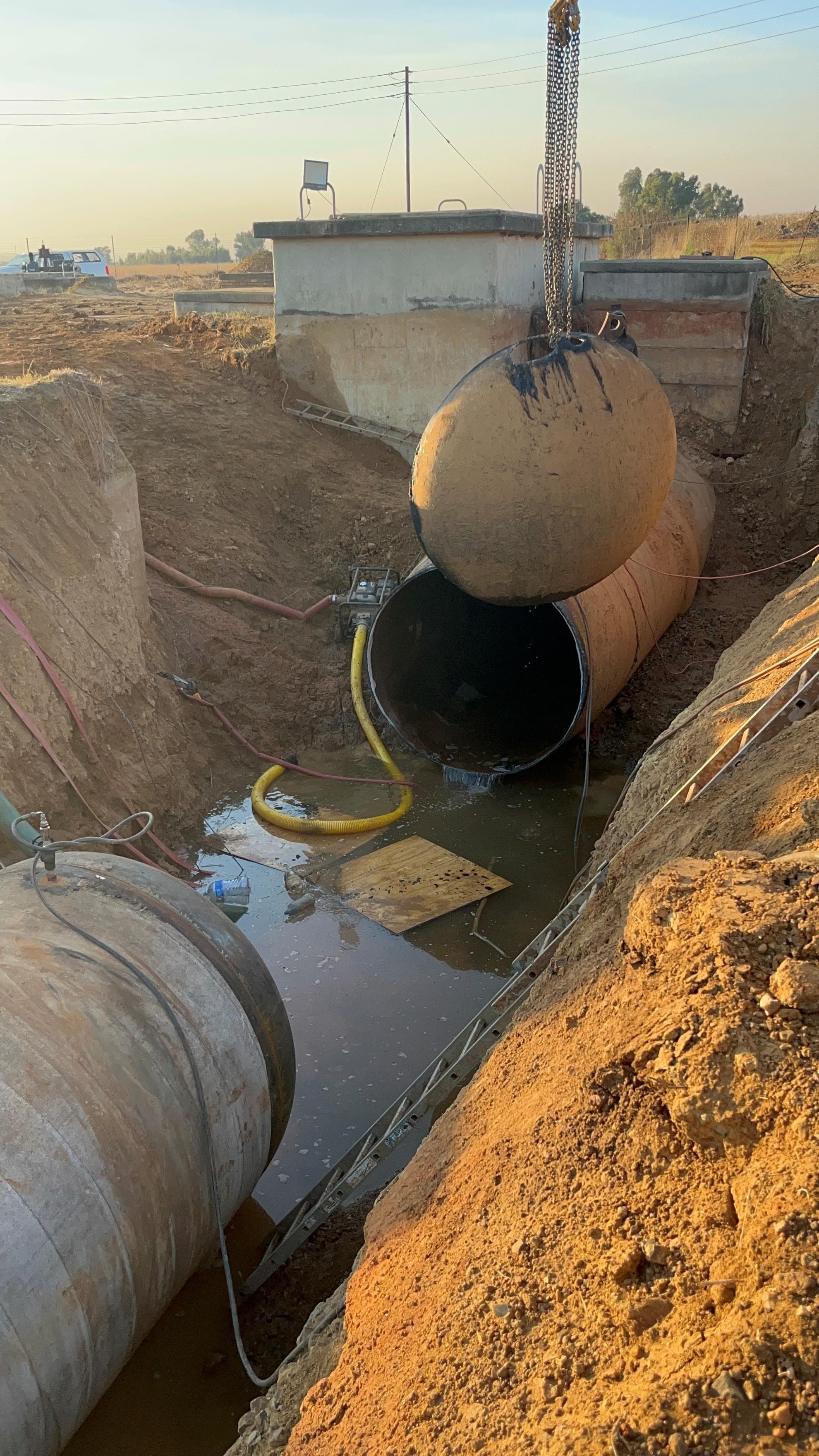 Capped steel pipe section on the Crosby bulk-water pipeline route
